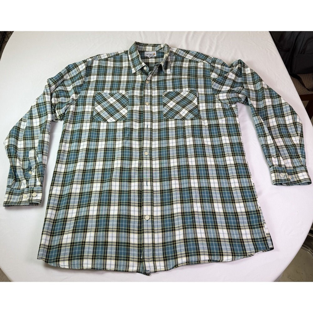 Carhartt Shirt Mens XL Blue/Green Black Plaid Cotton Casual Work Western Casual